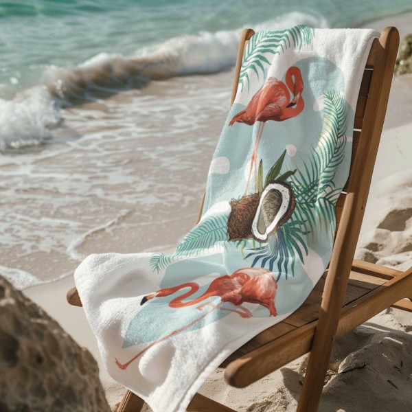 Памучна плажна кърпа Flamingo With Coconut 70/150